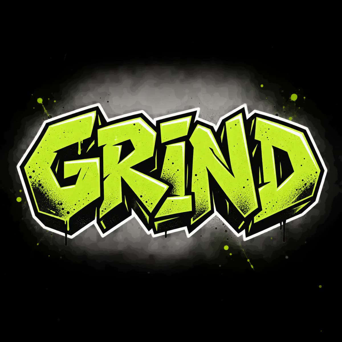 Acid-lime GRIND block graffiti logo with black shadow