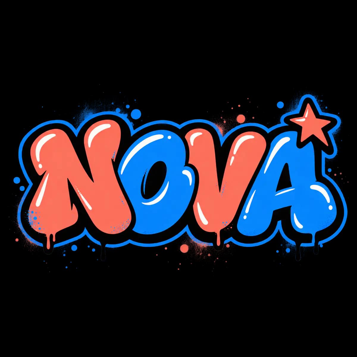 Readable NOVA bubble graffiti logo in coral and blue