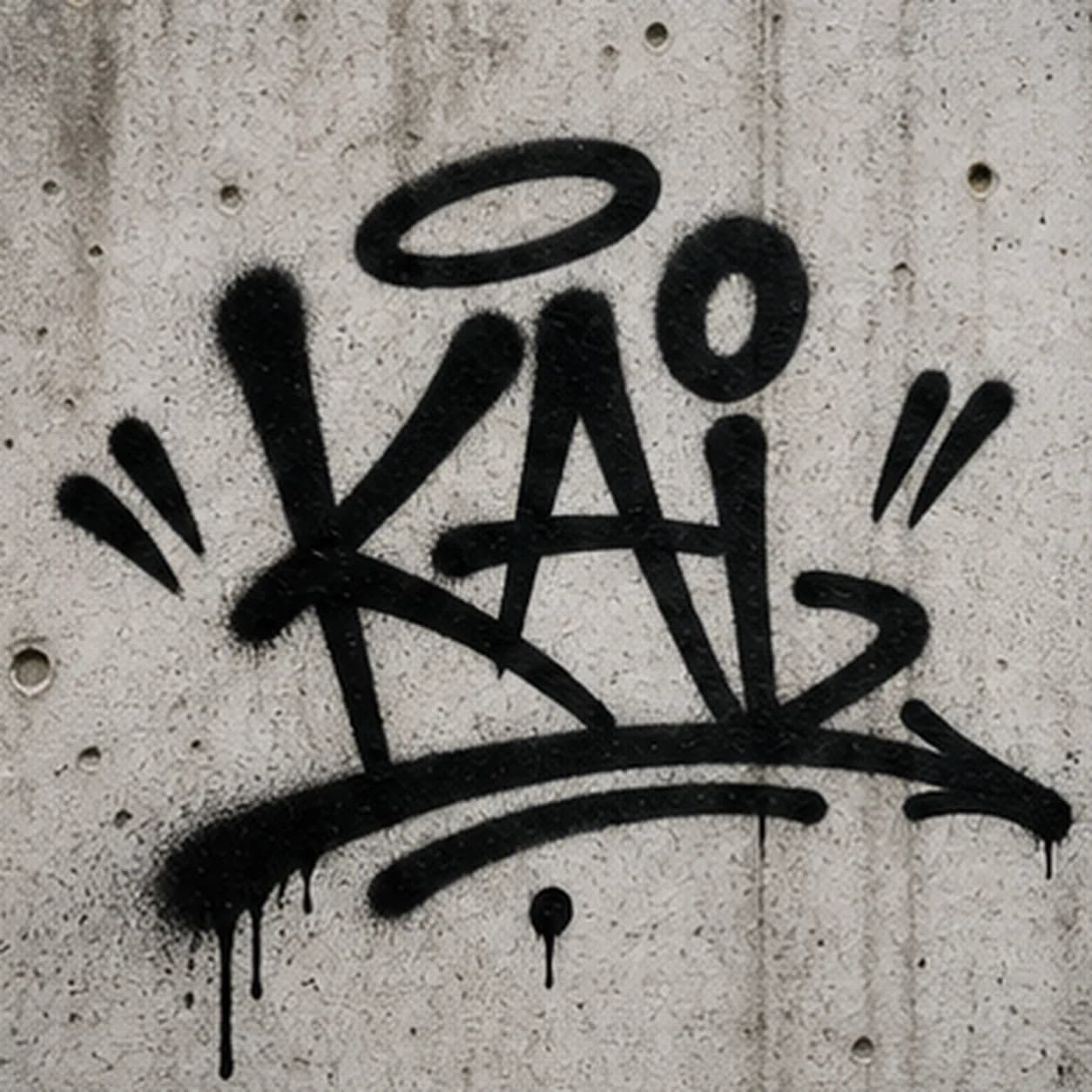 KAI handstyle graffiti tag on a gritty wall