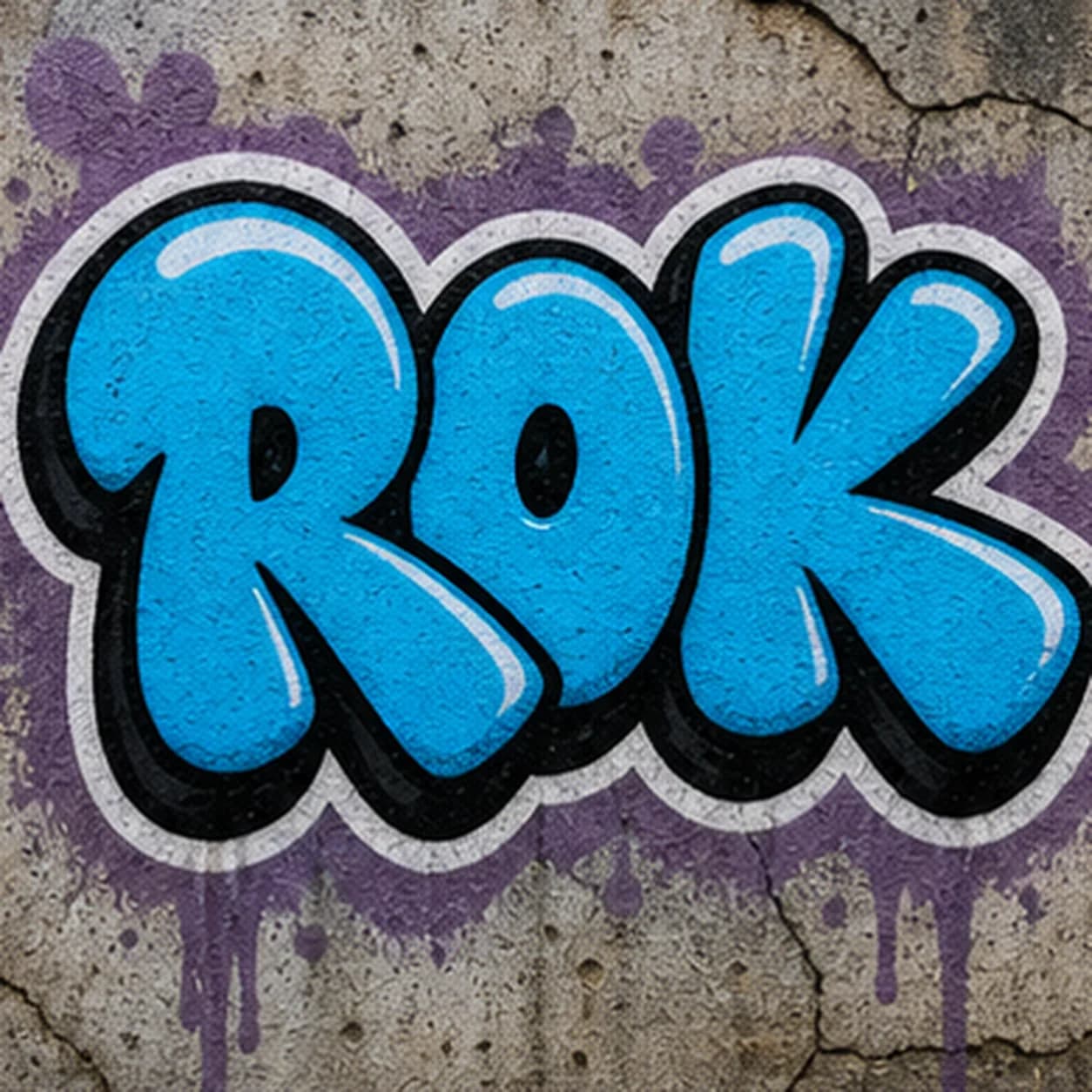 ROK throw-up graffiti tag with rounded letters