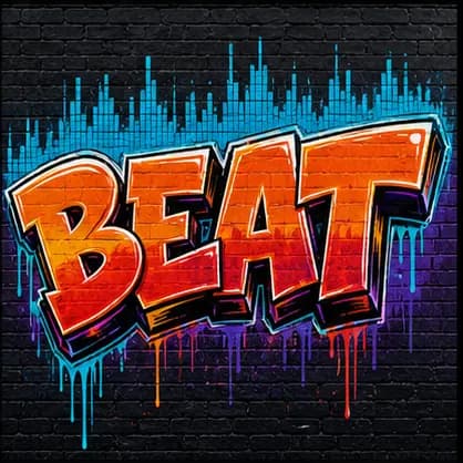 BEAT graffiti text on a dark wall with bright paint drips