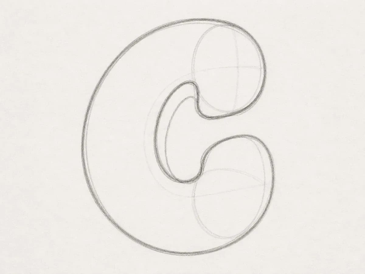 Shape the graffiti letter C open ends graffiti letter C drawing step