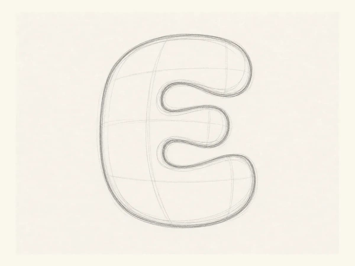 Balance the letter E spacing drawing step