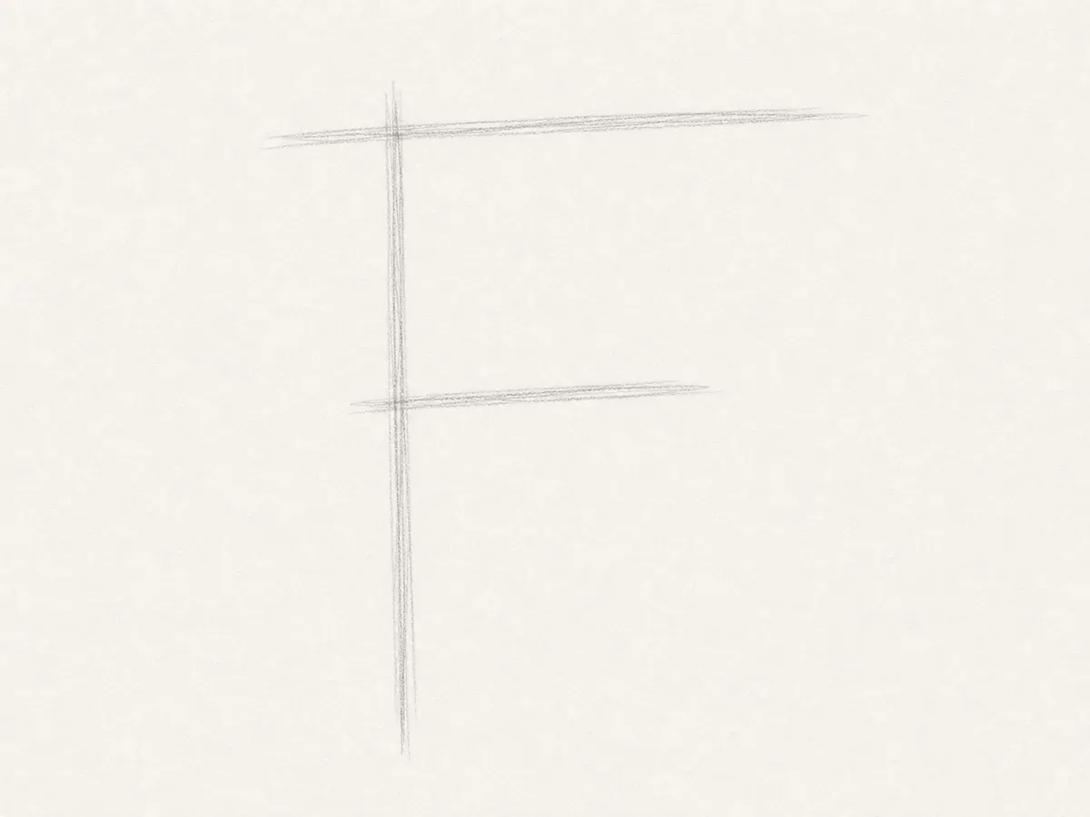 Sketch the graffiti letter F skeleton drawing step