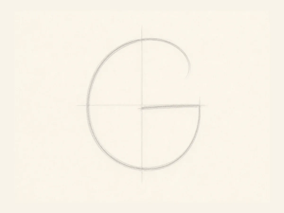 Sketch the Letter G skeleton drawing step