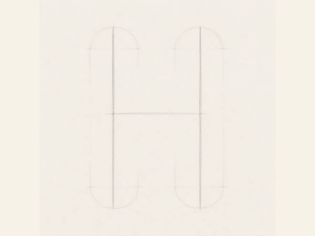 Sketch the Letter H skeleton drawing step
