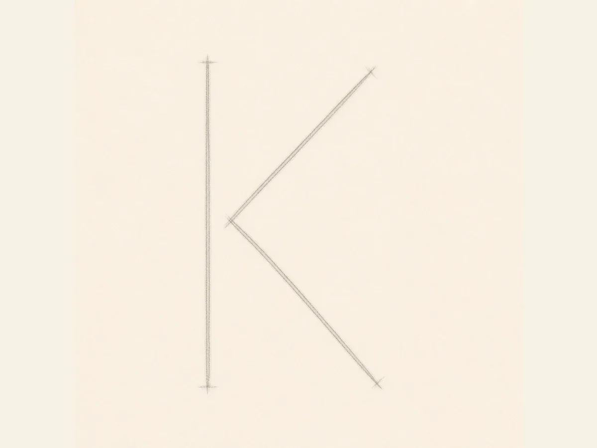 Sketch the Letter K skeleton drawing step