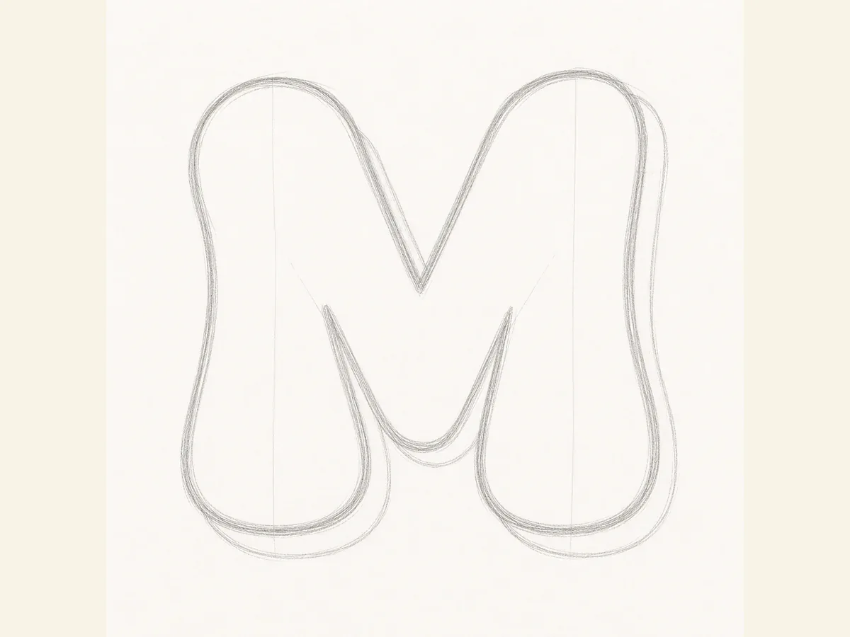 Refine the Letter M diagonals drawing step