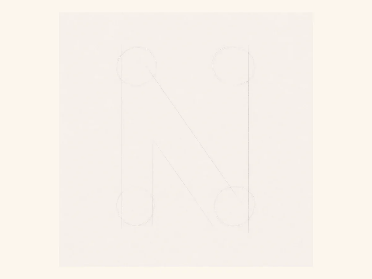 Sketch the Letter N skeleton drawing step