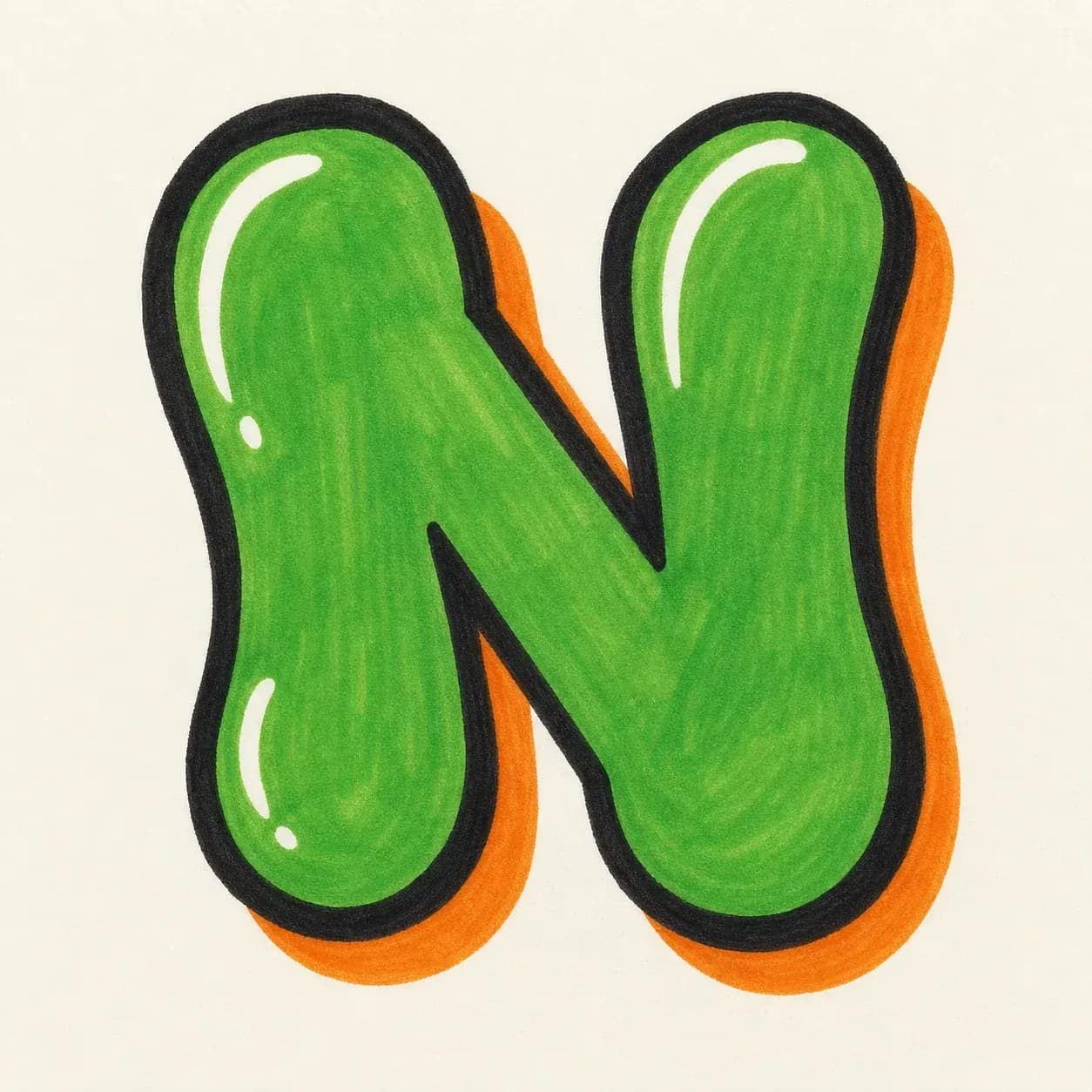 Throw-up Letter N style reference