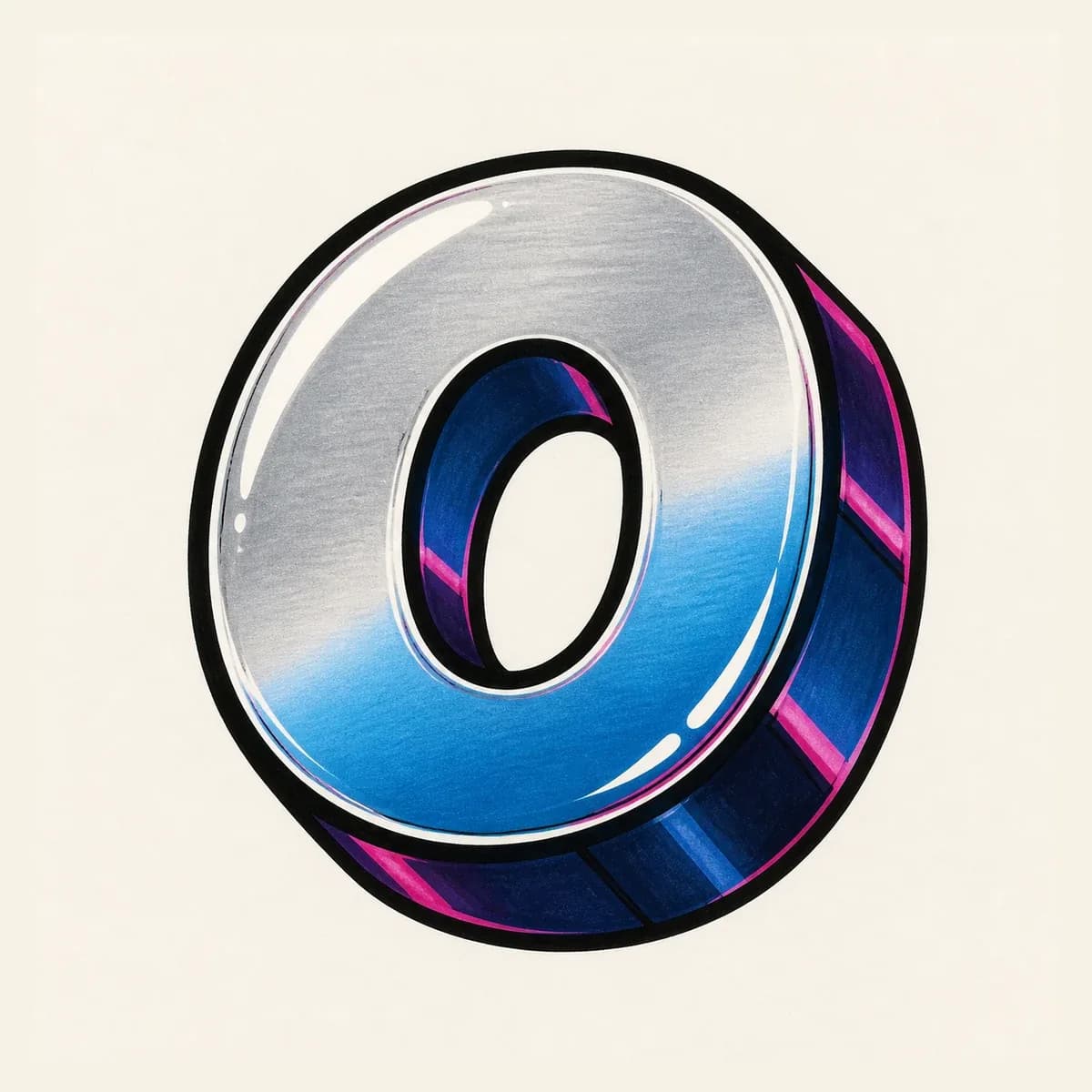 3D graffiti letter O with dimensional ring shadow