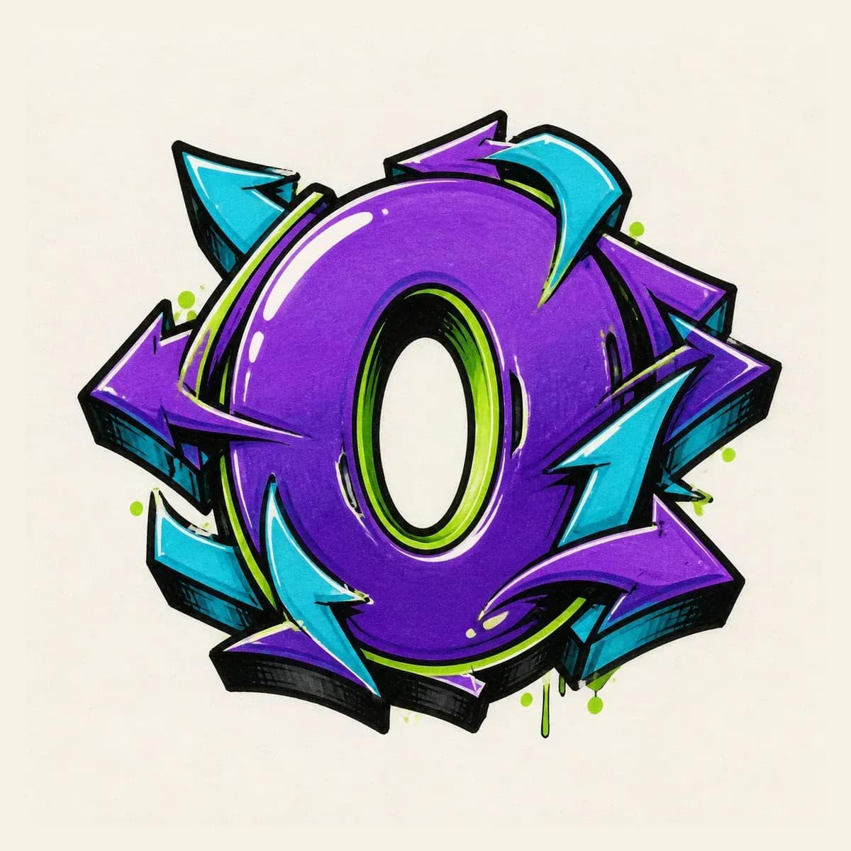 Wildstyle graffiti letter O with arrows and open center