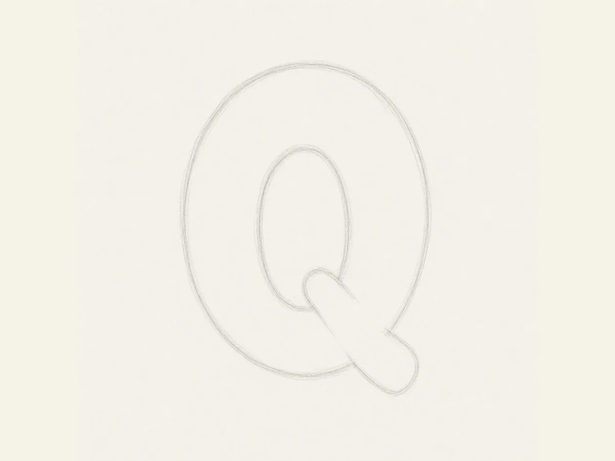 Sketch the Letter Q skeleton drawing step
