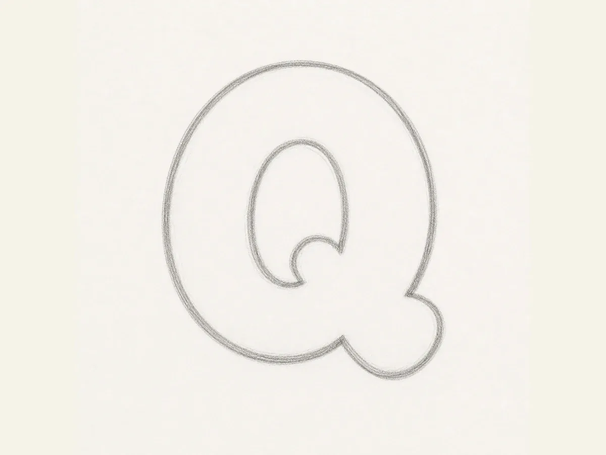 Thicken the Letter Q bowl drawing step