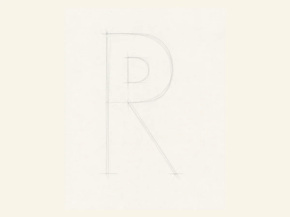 Sketch the graffiti letter R skeleton drawing step