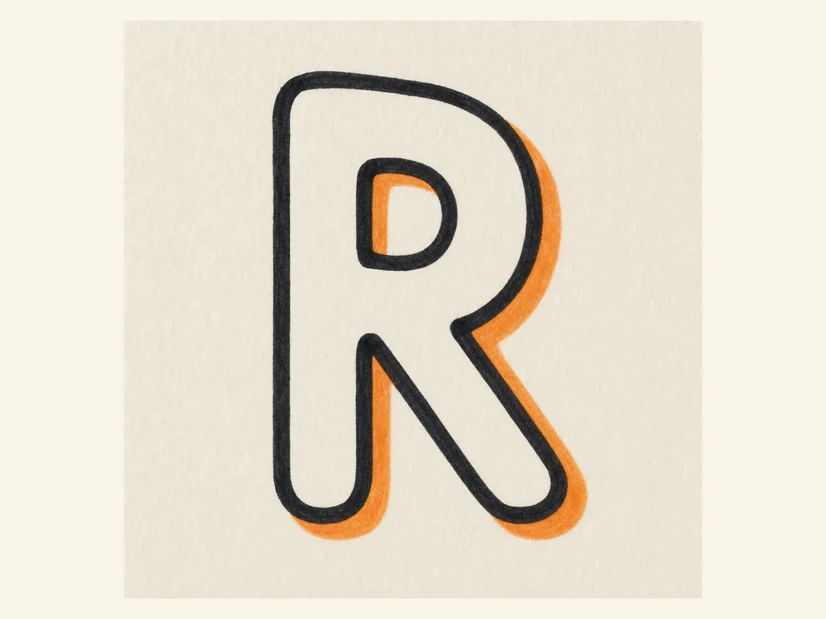 Outline the graffiti letter R drawing step