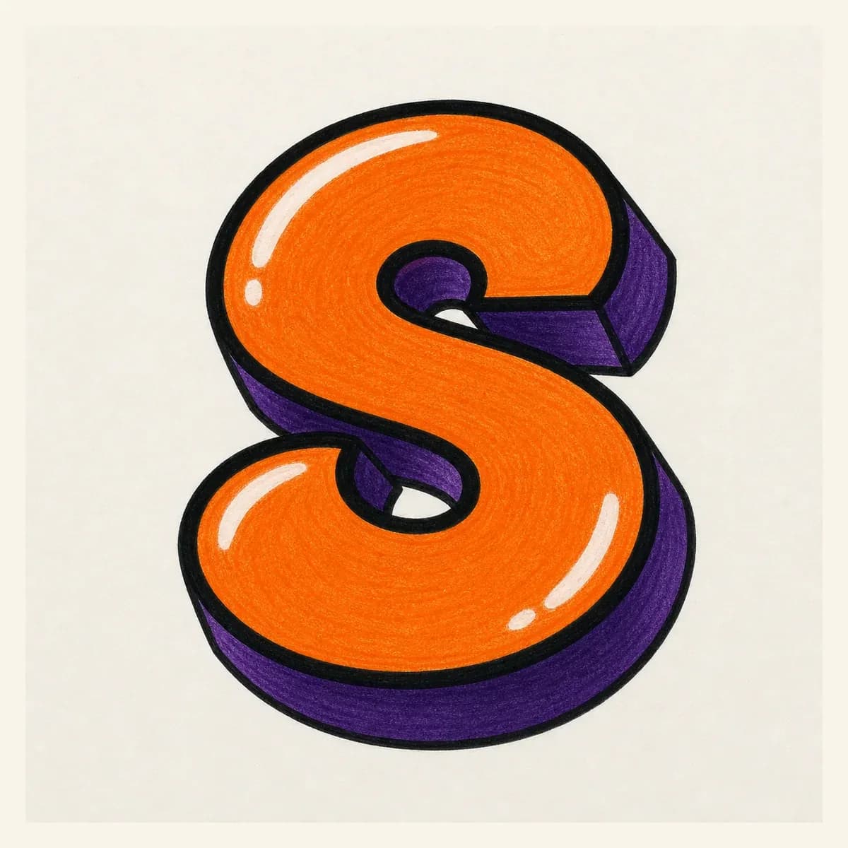 3D graffiti letter S with curved dimensional shadow