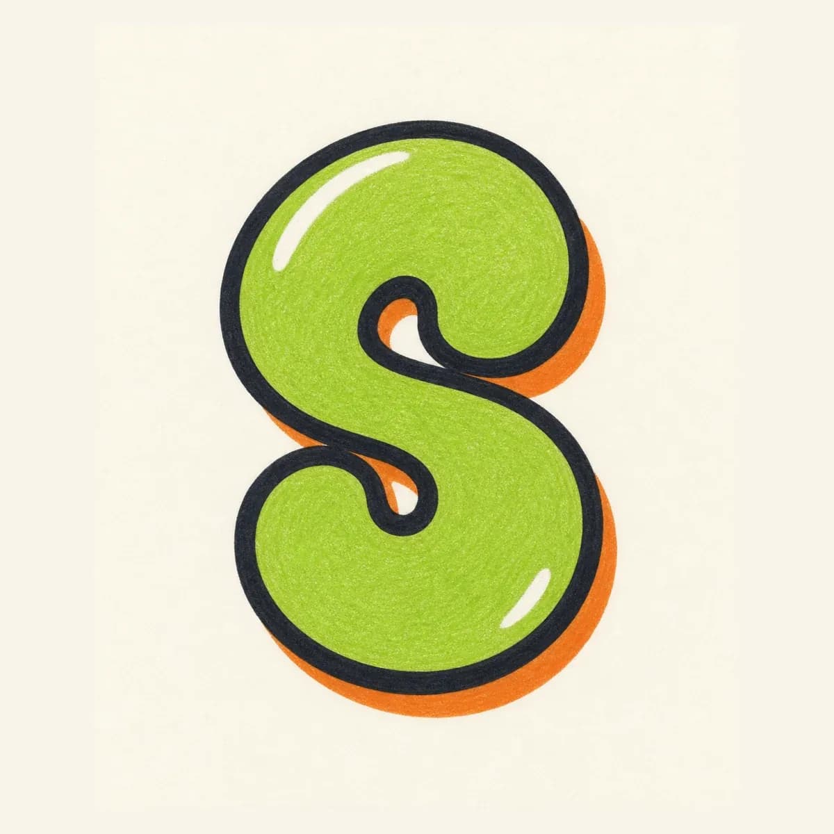 Bubble graffiti letter S with flowing center spine