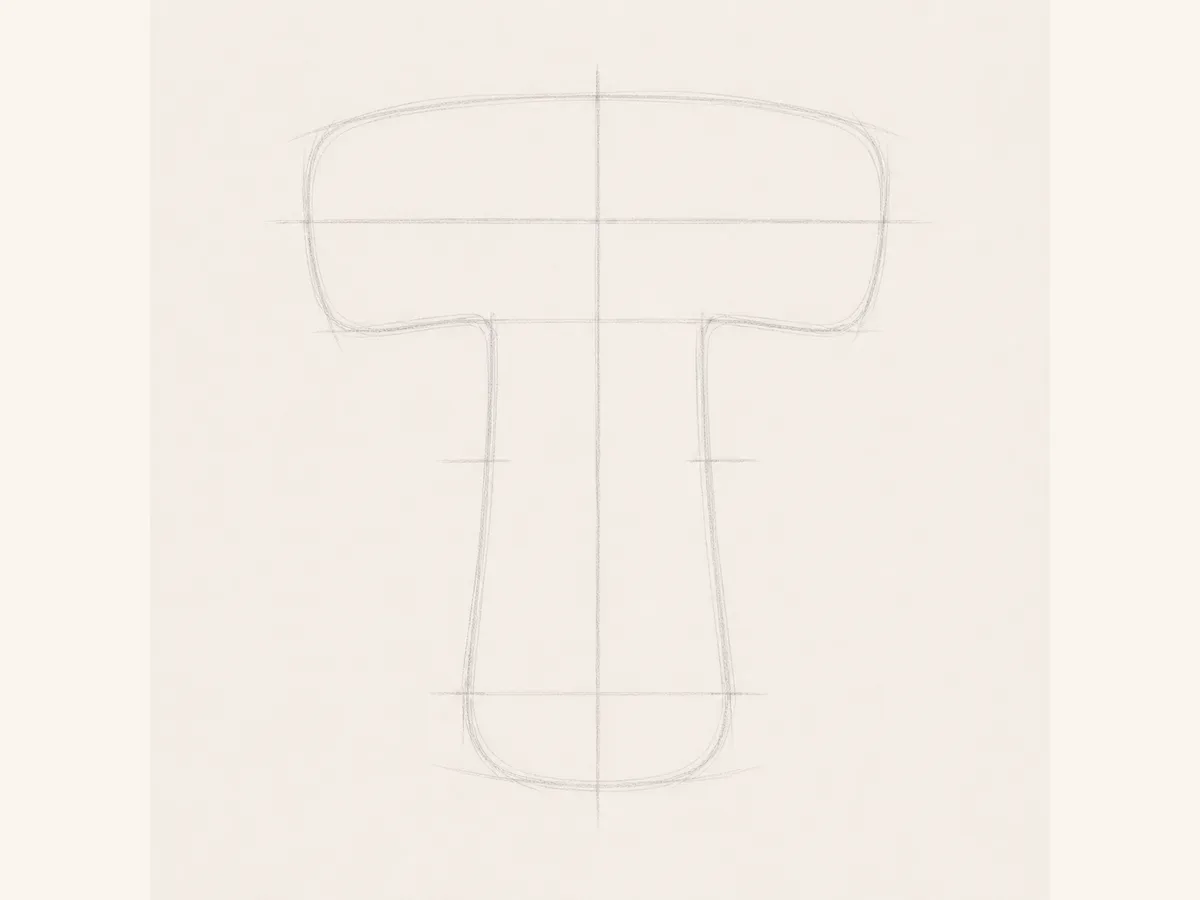 Sketch the graffiti letter T skeleton drawing step