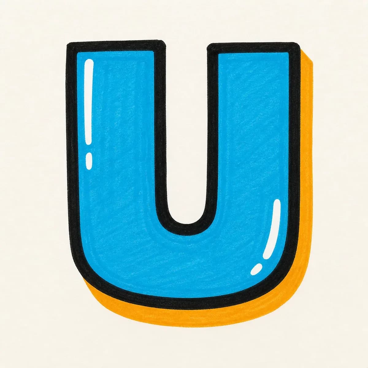 Block graffiti letter U with straight stems and rounded inner bottom