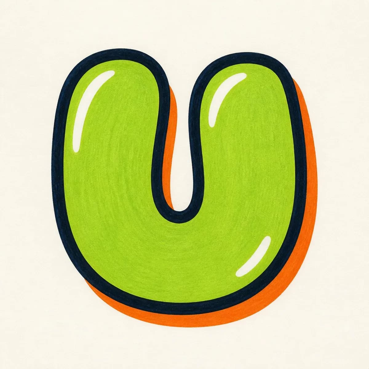Bubble graffiti letter U with open top and rounded bottom