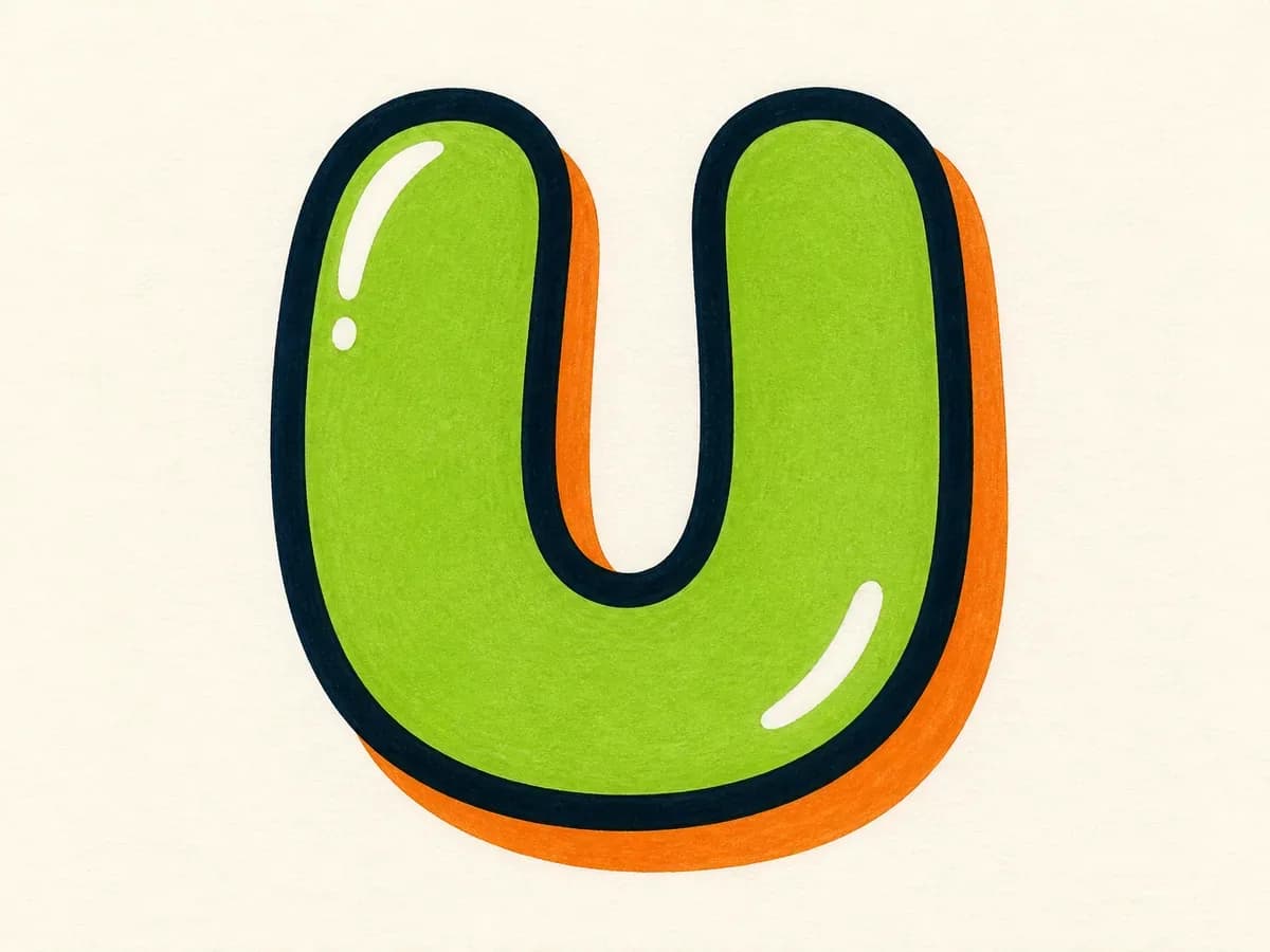 Finished graffiti letter U with color and highlights