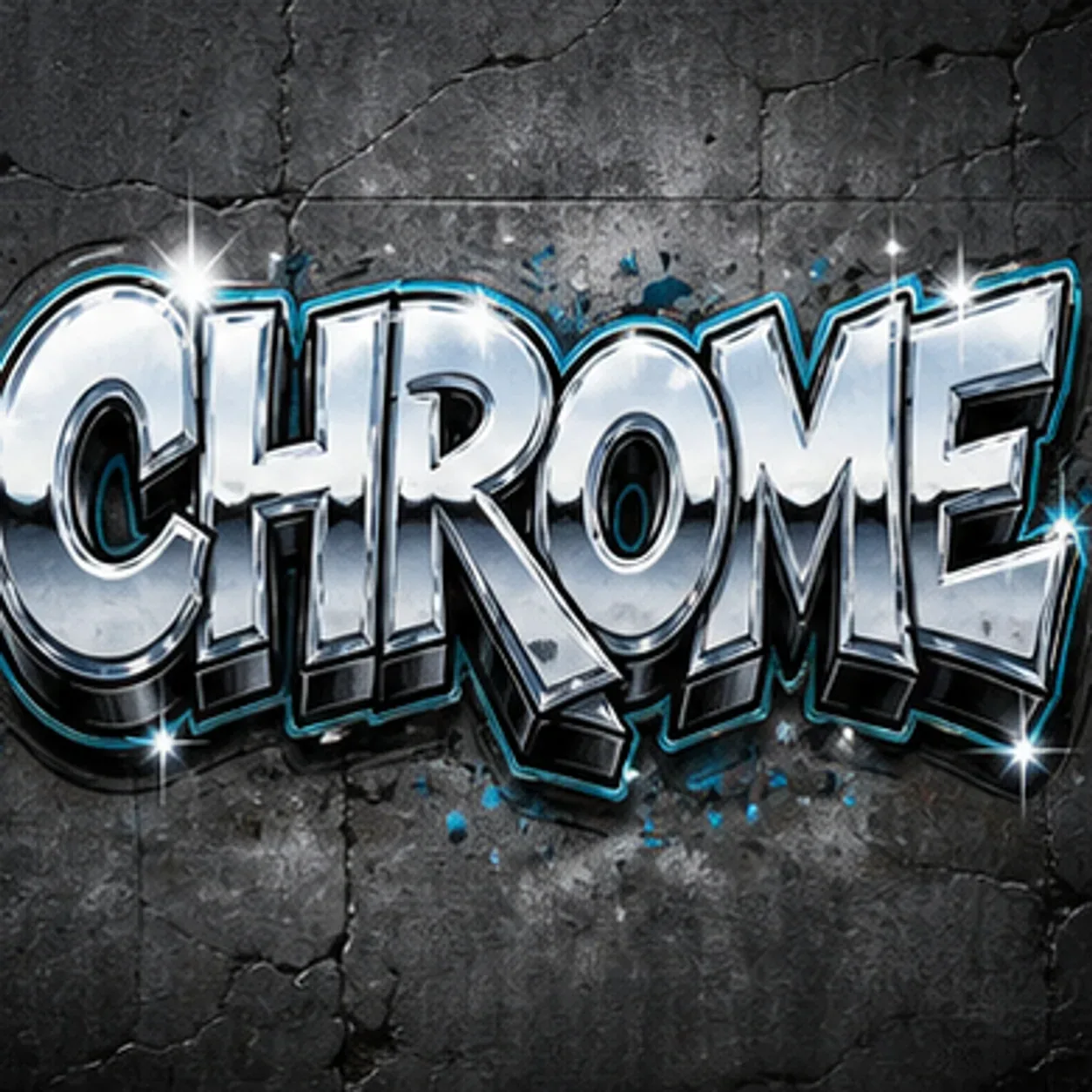 CHROME graffiti font-style lettering in metallic 3D style