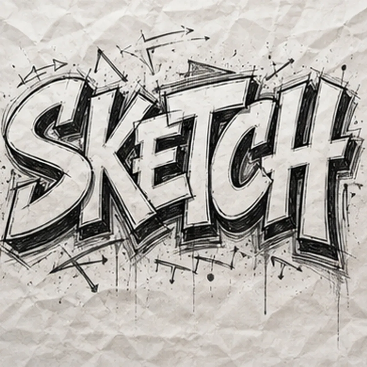 SKETCH source image transformed into graffiti font-style lettering