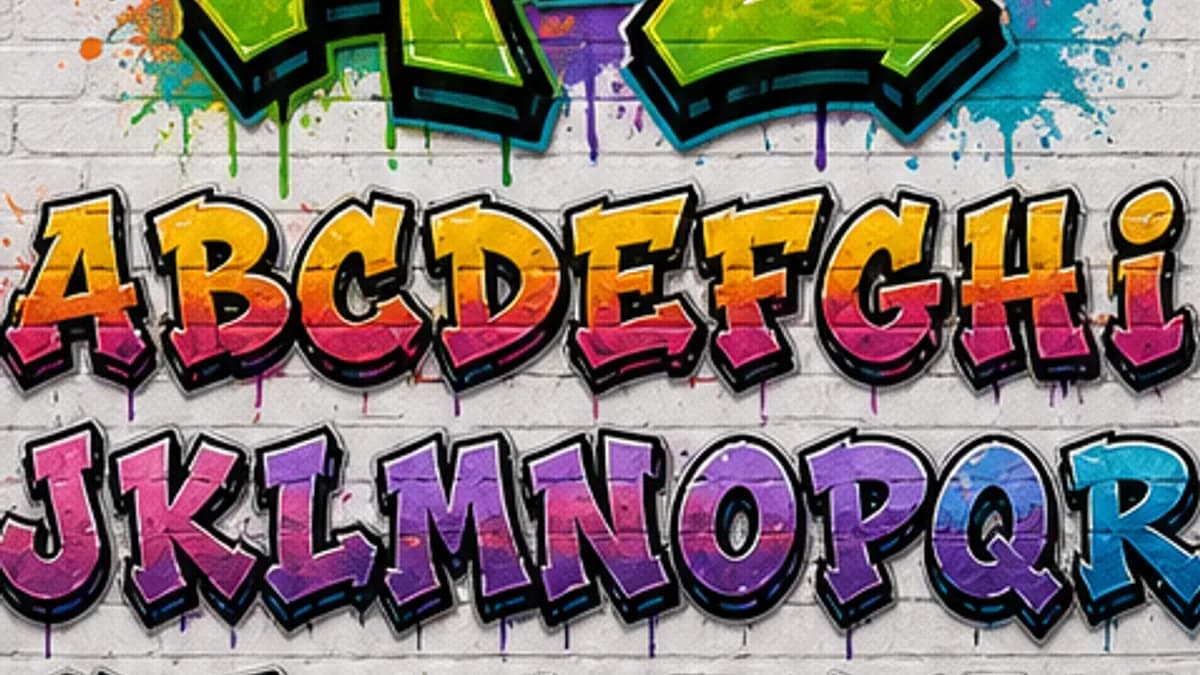 A-Z graffiti font-style alphabet reference sheet