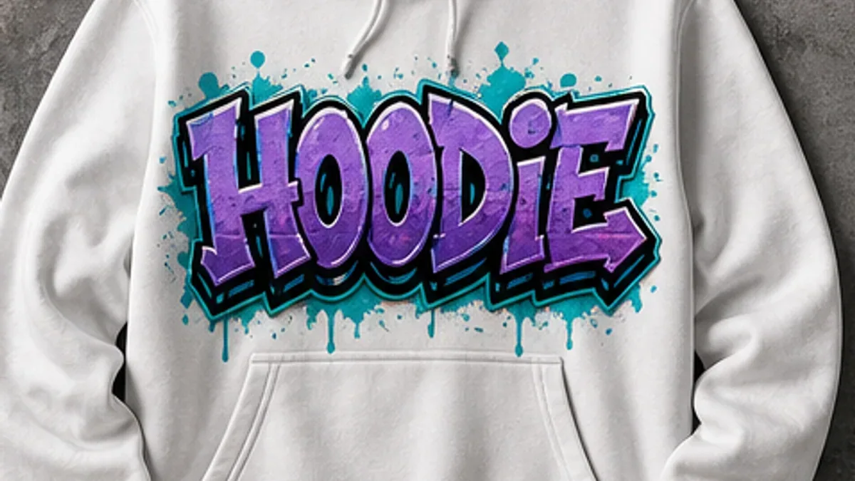 HOODIE graffiti font-style lettering used as a plain hoodie print mockup