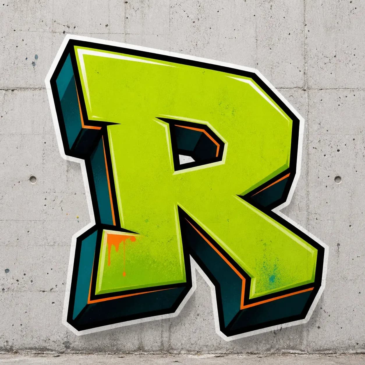 Bold block graffiti letter R with thick outline