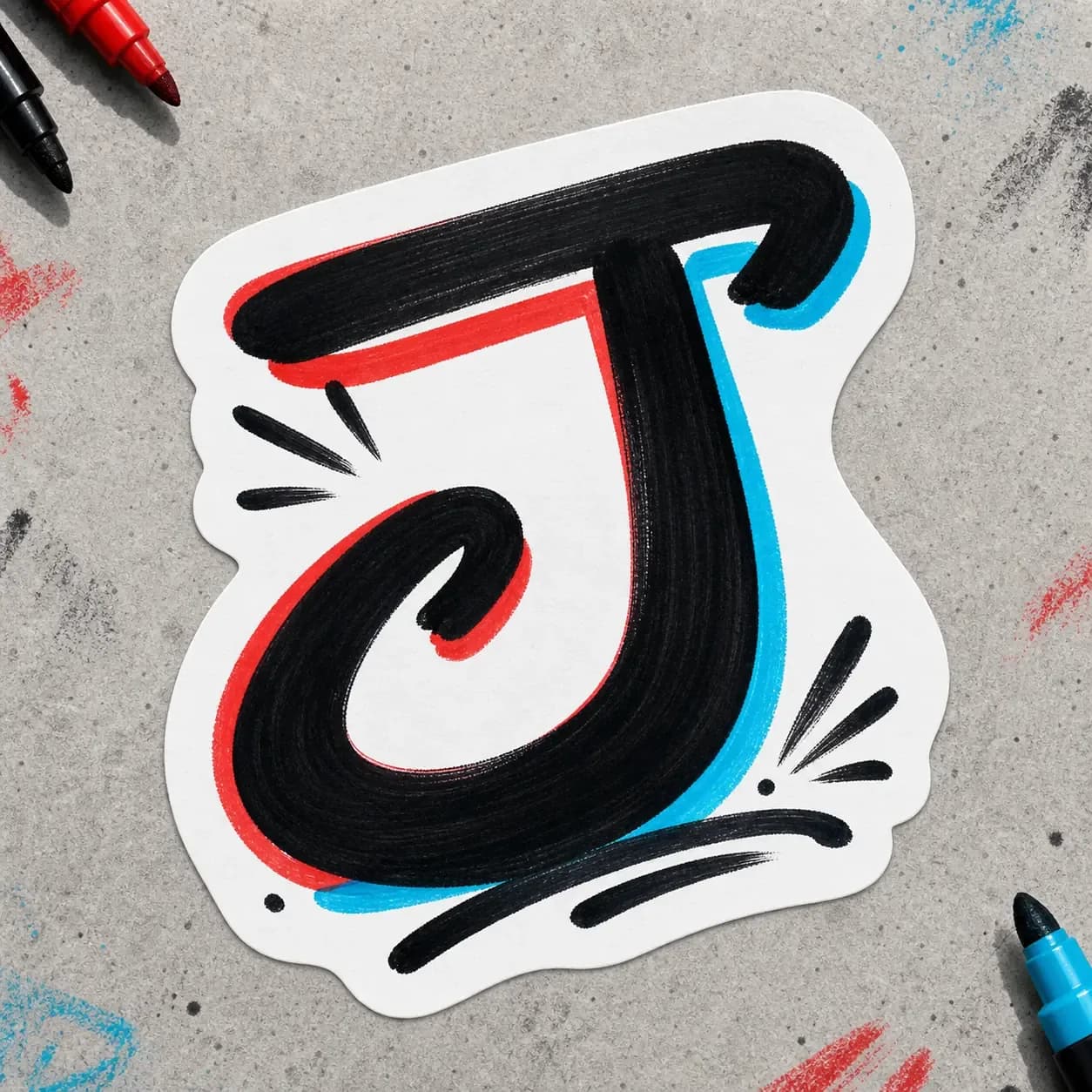 Handstyle graffiti letter J on clean sticker paper