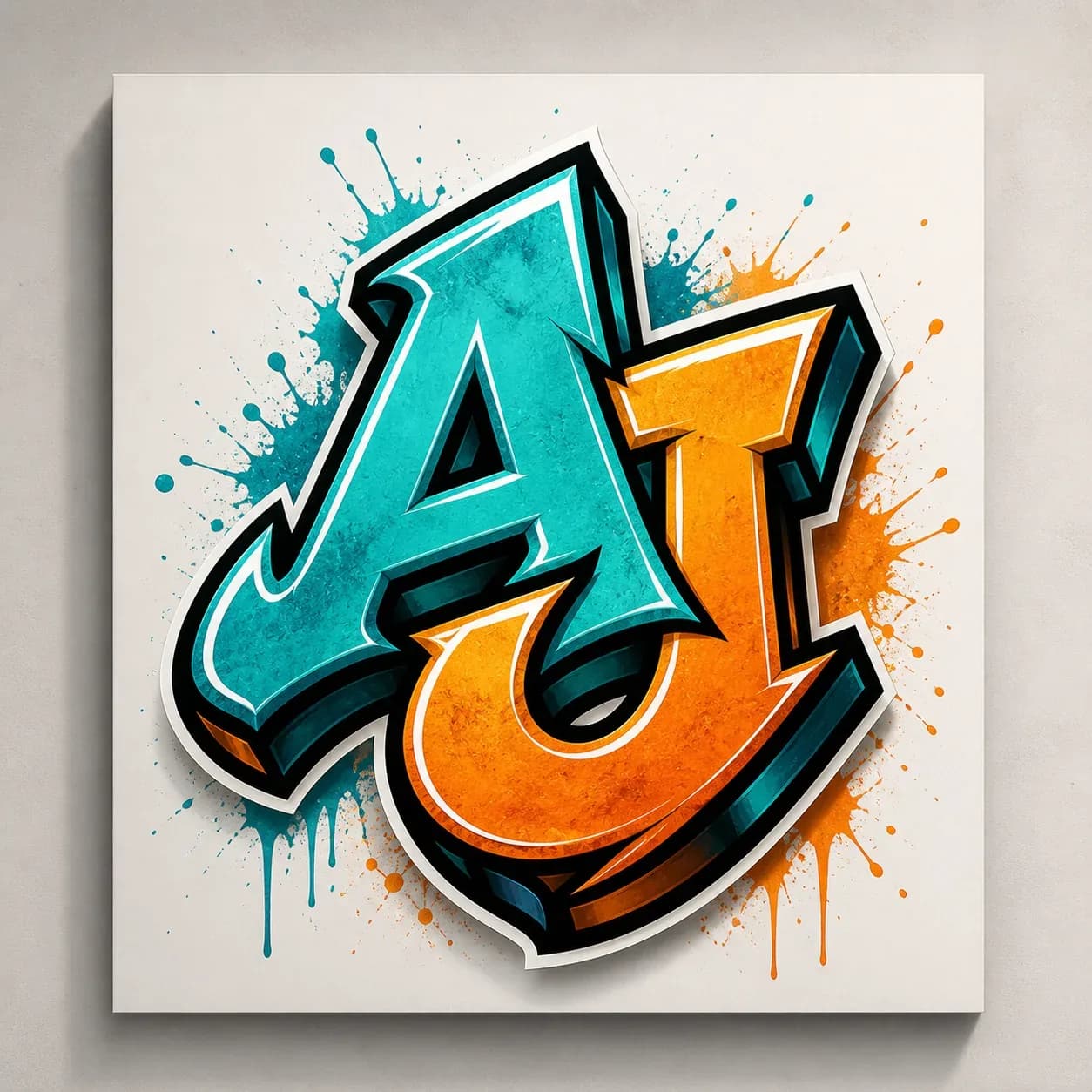 Graffiti monogram with readable A and J initials