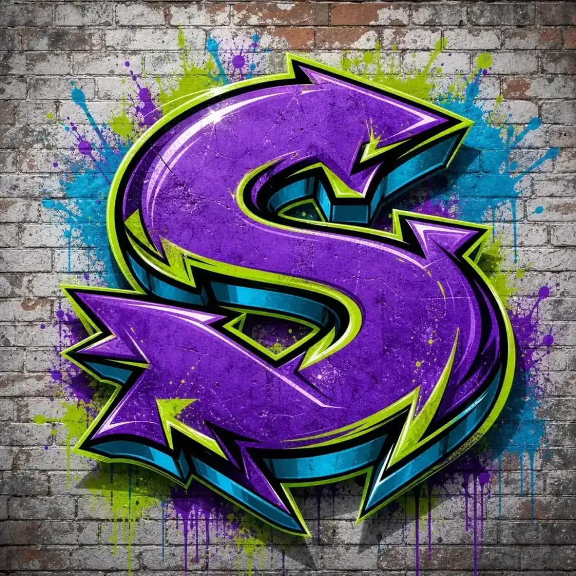 Semi-wildstyle graffiti letter S with arrows and readable center shape