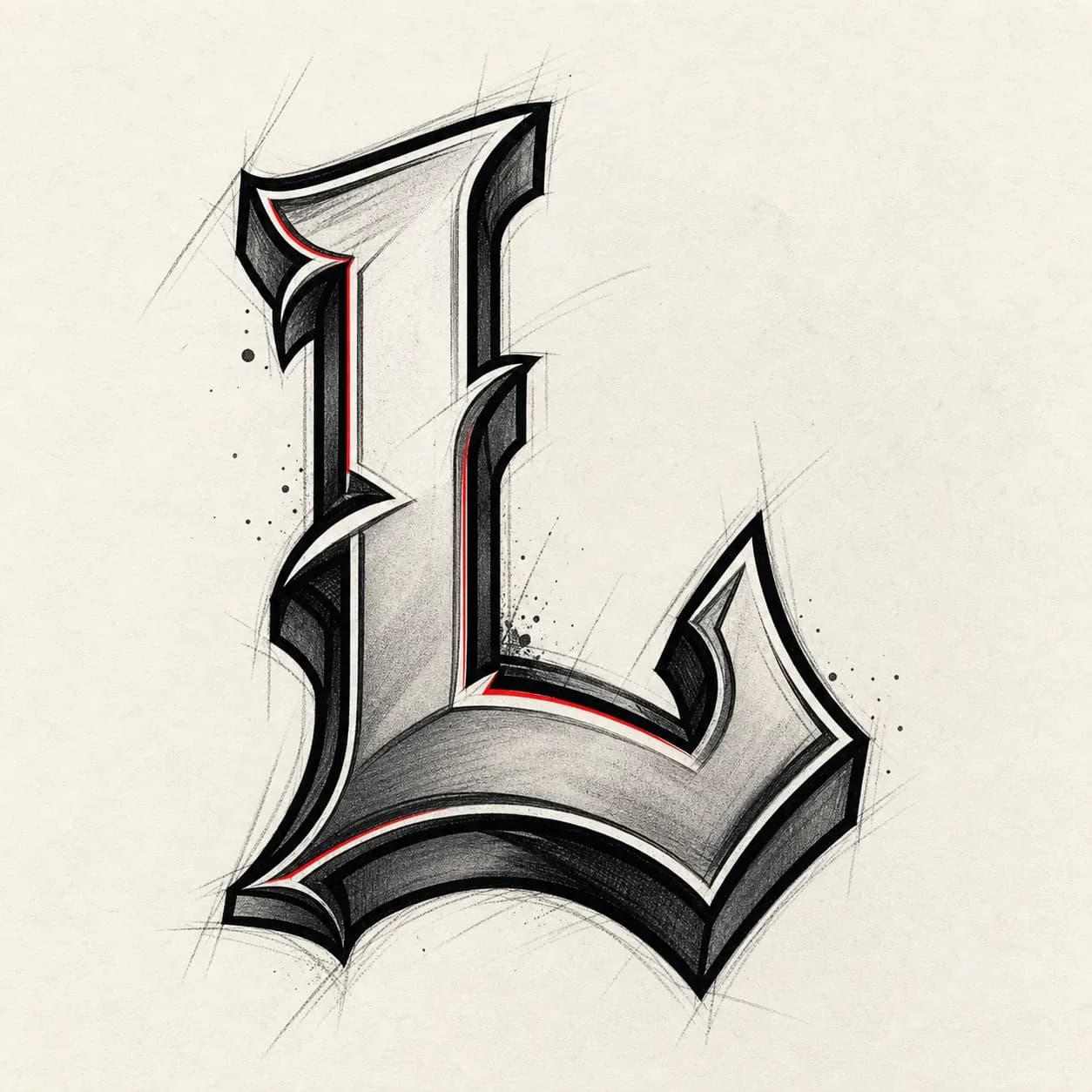 Black and gray graffiti letter L tattoo-style reference