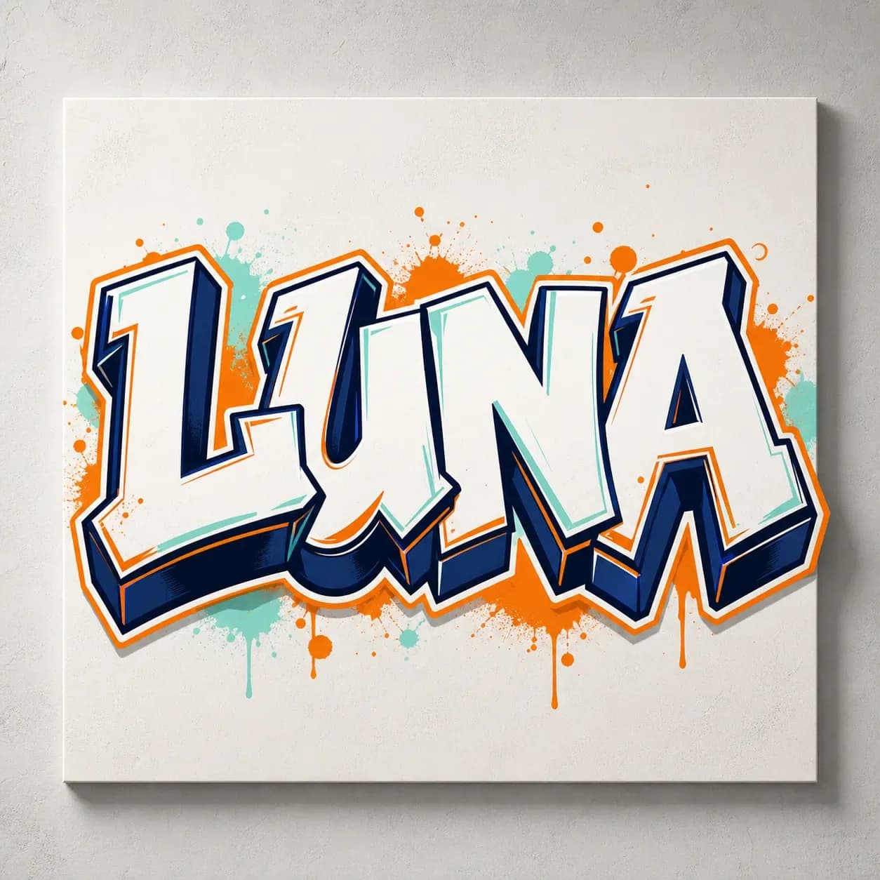 LUNA block graffiti name logo on a presentation board