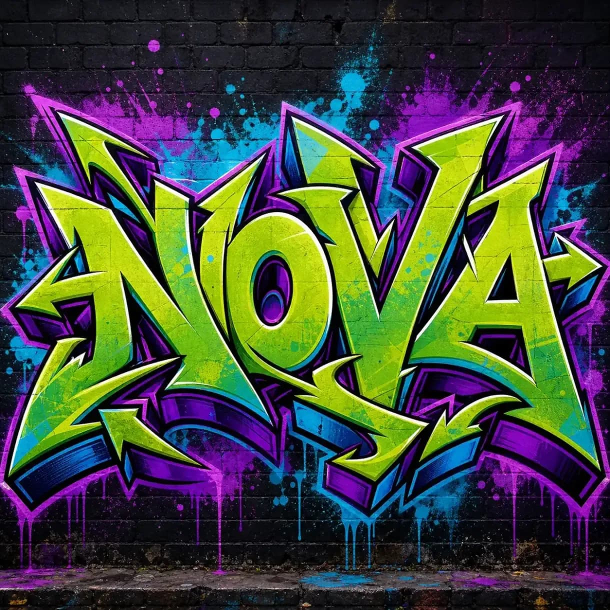 NOVA wildstyle graffiti name with readable main letters