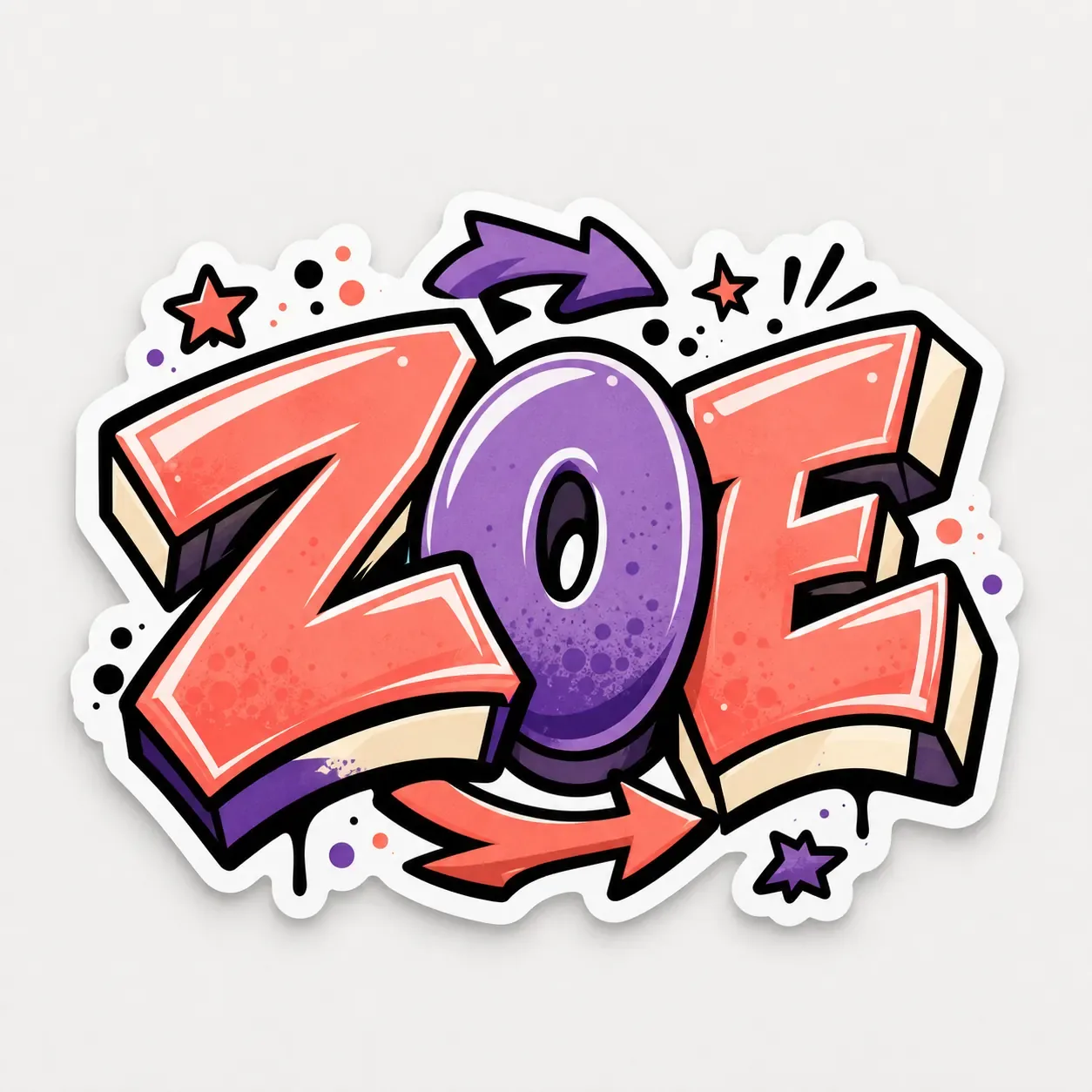 ZOE sticker-style graffiti name logo with a white cutline