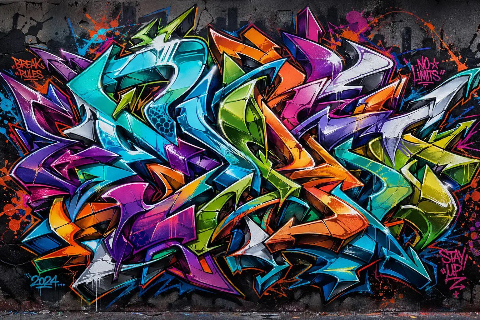 Wildstyle graffiti style example with sharp connected forms
