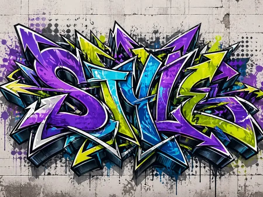 Colorful wildstyle graffiti with connected letters and arrows