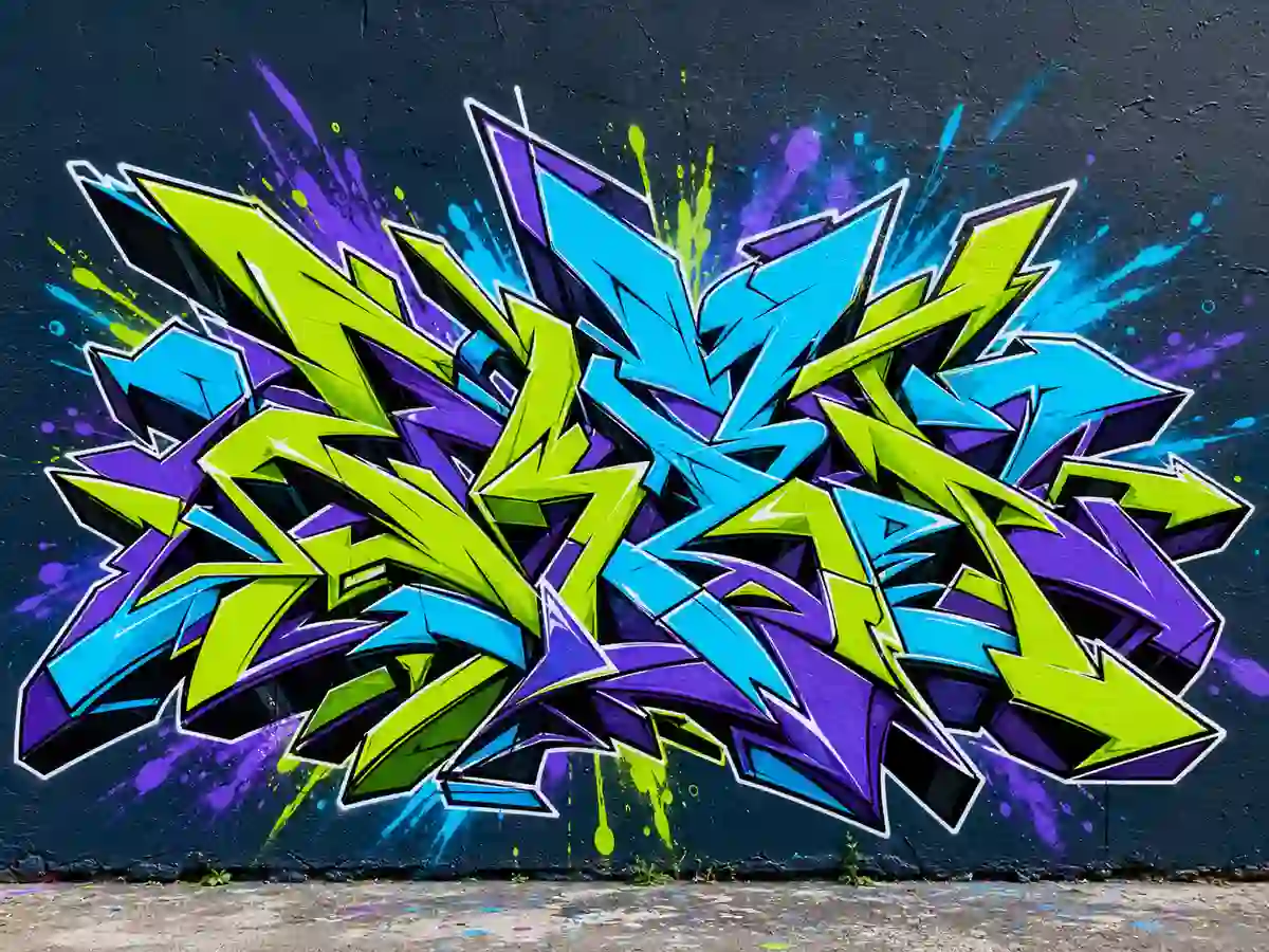 Wildstyle graffiti lettering with angular extensions