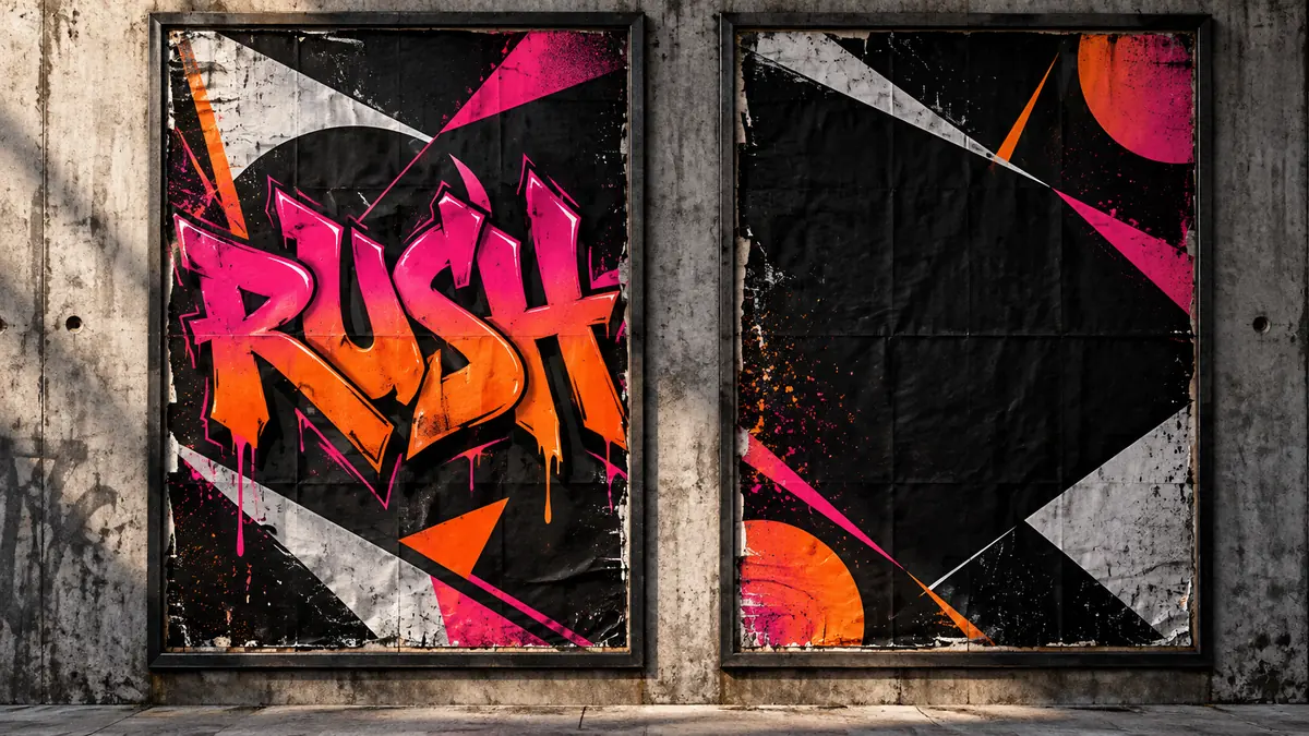 RUSH graffiti logo used on an urban event poster mockup