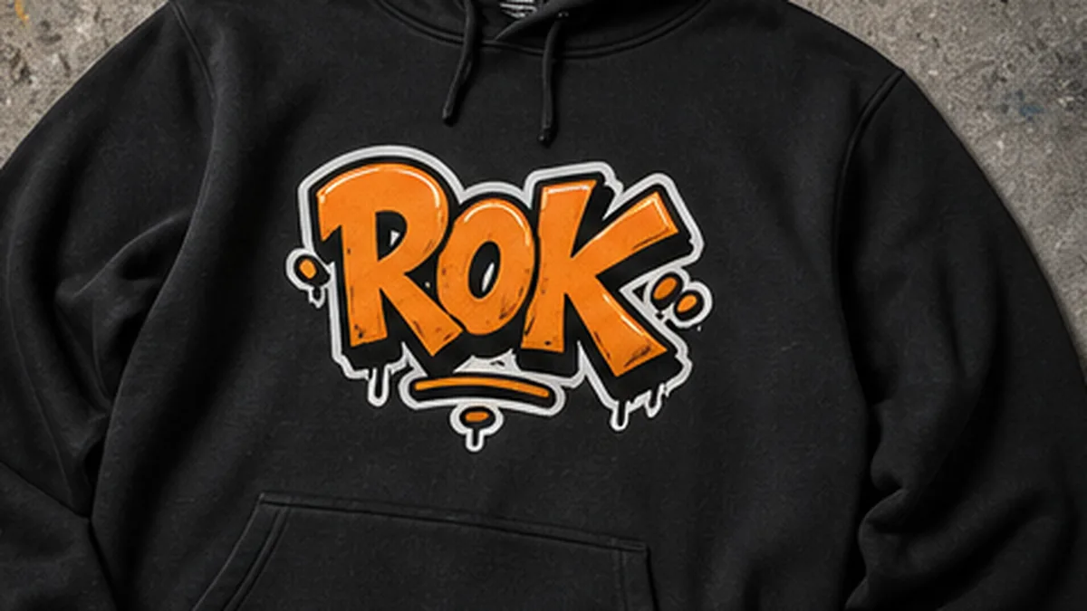 Hoodie mockup with ROK graffiti tag