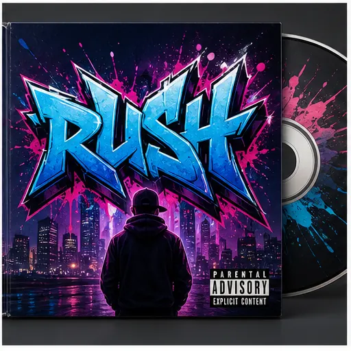 Music cover concept with RUSH graffiti text artwork
