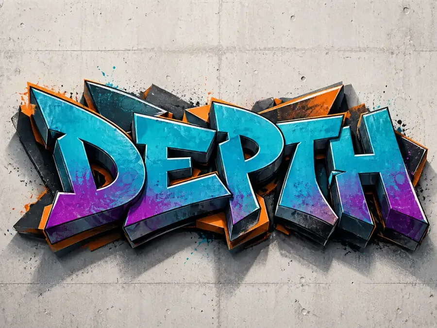 Realistic 3D extruded graffiti text style direction